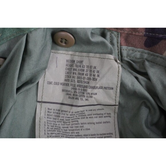 Vtg US Army Surplus M65 Field Jacket Woodland Camo Cold Weather Coat M Short USA - Picture 5 of 7